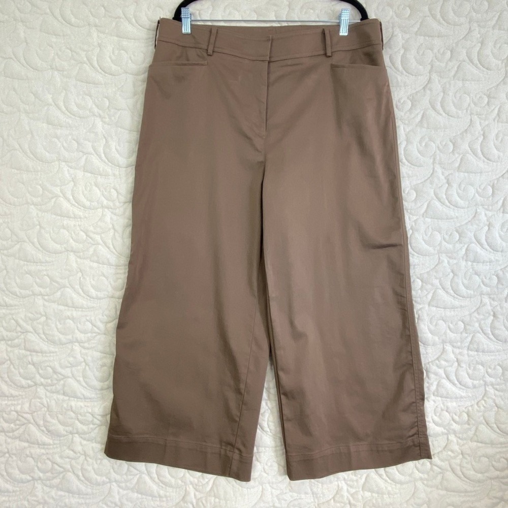 Chicos Brown Pants Wide Leg Crop Trousers Size 3 / 16 Stretch Earth Tone